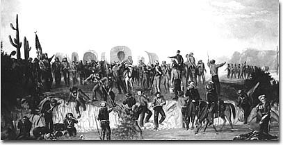 Painting of the Mormon Battalion by George M. Ottinger, during their 1846 advance through northern Sonora, Mexico, now the present day southern Arizona, United States